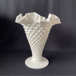 LARGE Cone / Trumpet Vase - Fenton Hobnail Milk Glass - Vintage